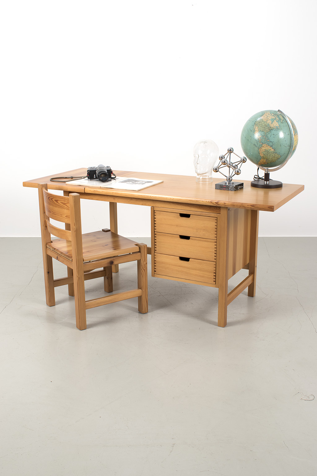 Pine wooden desk with matching chair