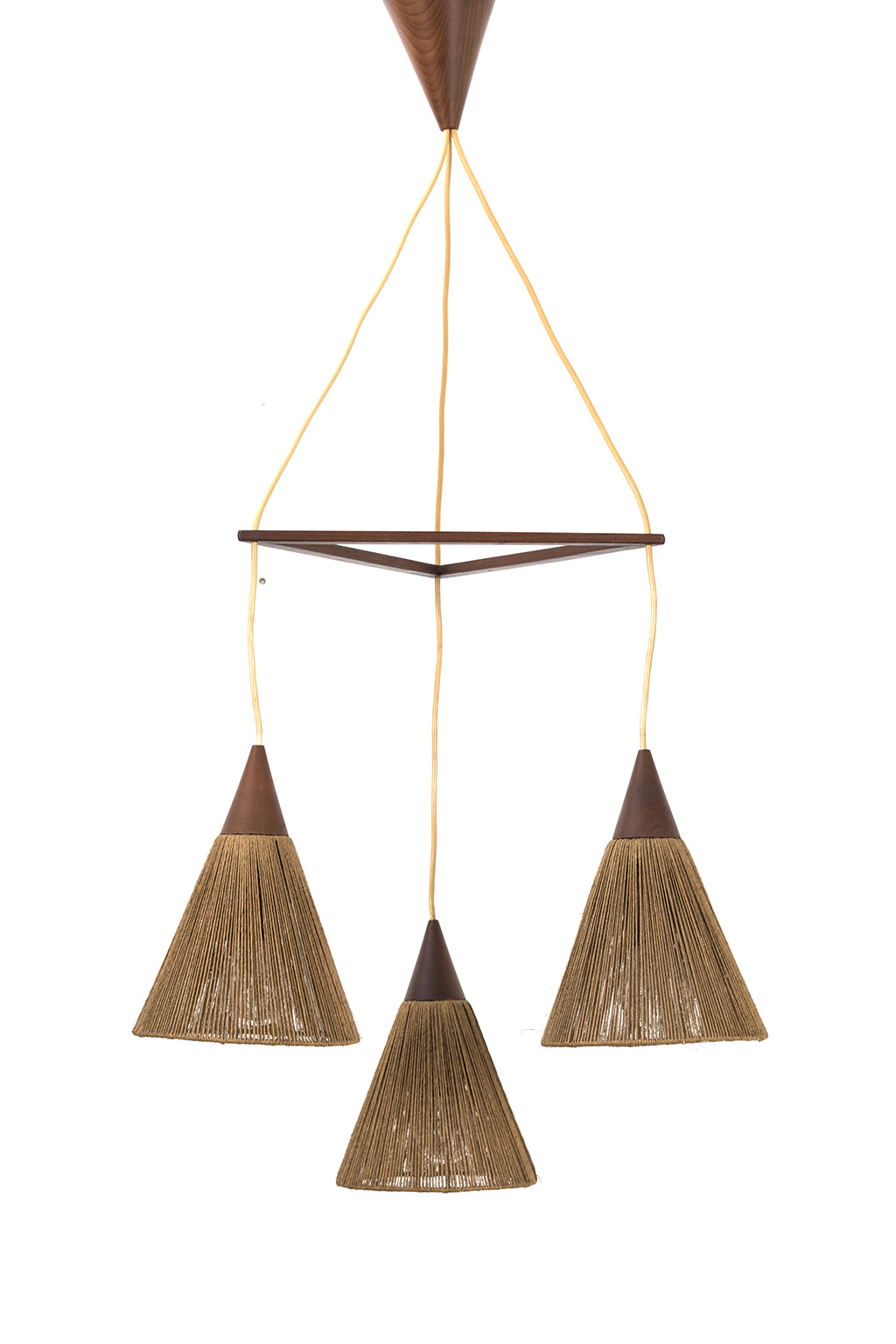Deense teak hanglamp met touw