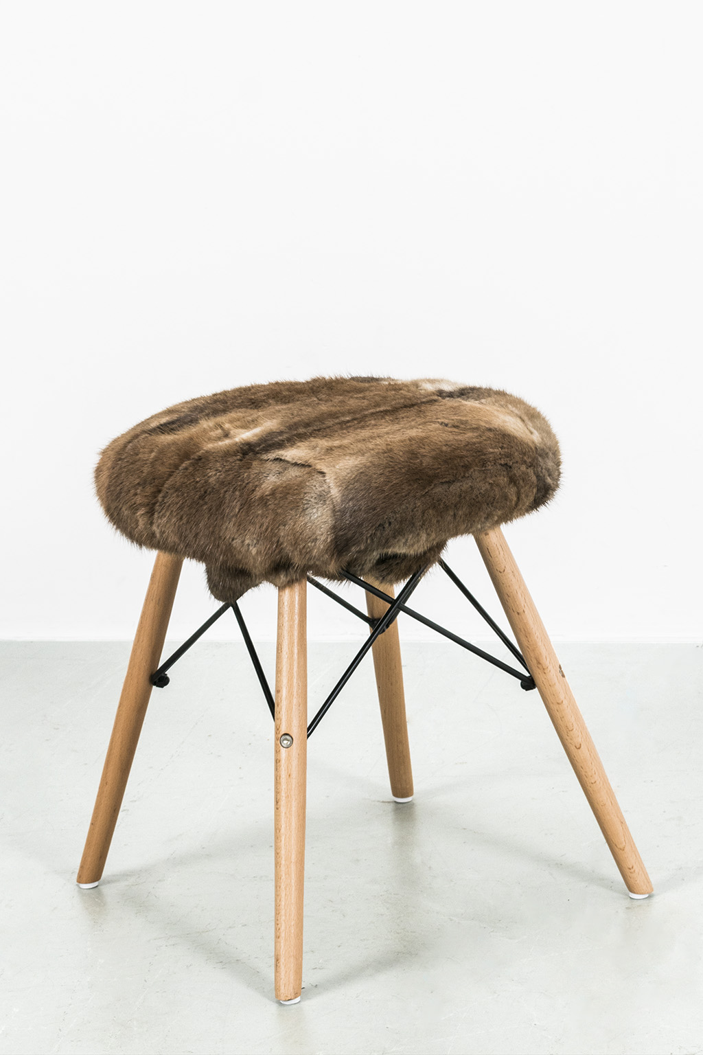 Upcycled stool with fur