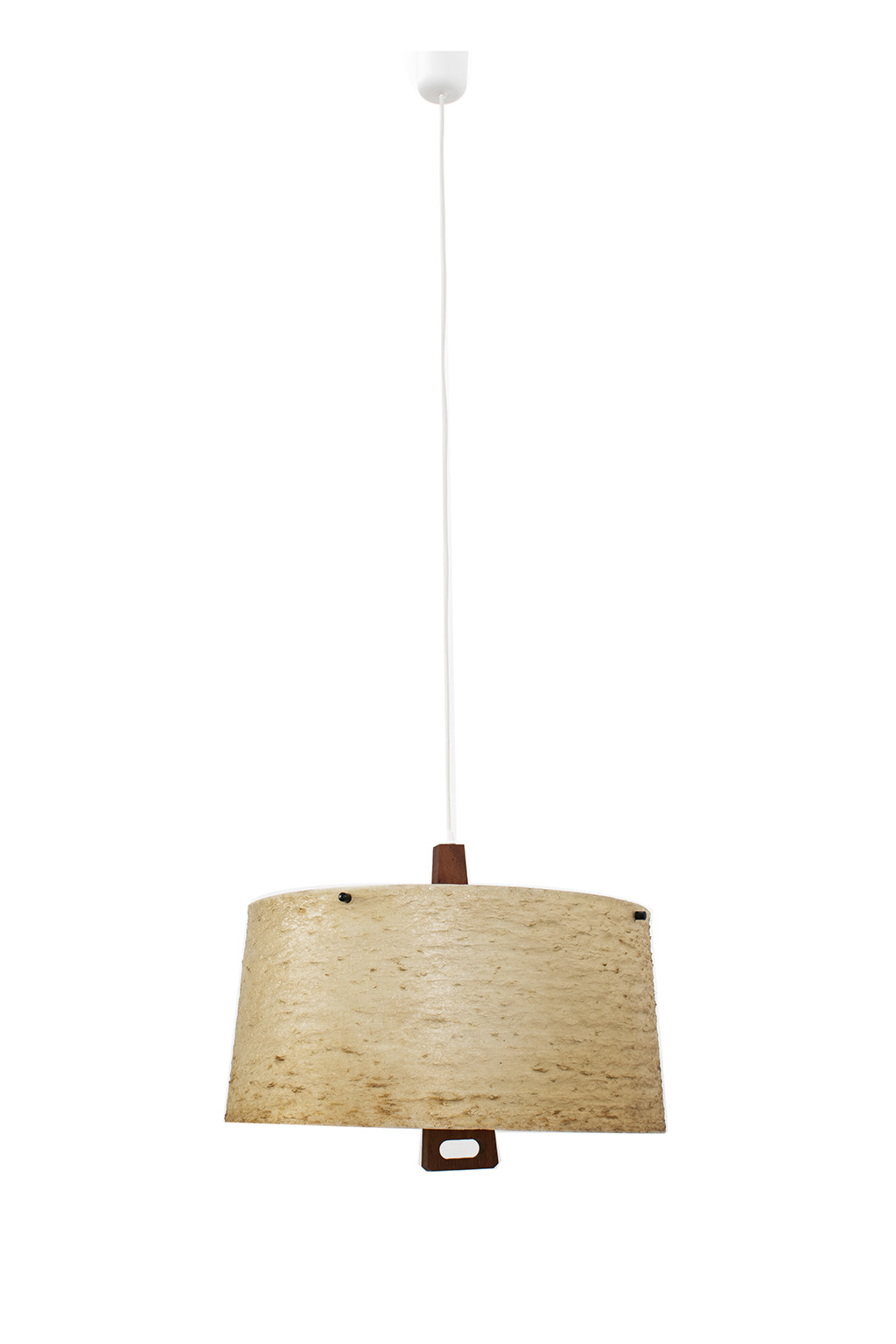 Vintage hanglamp met polyester kap en teakhout