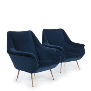 Set van 2 Italiaanse fauteuils in blauwe fluweel